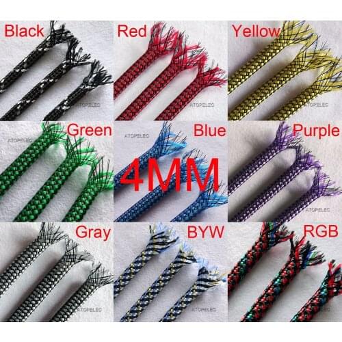 2M 4mm Wide Braided Soft PP Cotton Yarn+ PET Expandable Sleeving Cable Wire Sheath Black/Brown/Red/Yellow/Green/Blue/Purple/Gray