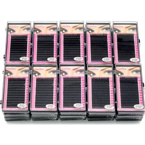 Navina 40cases Professional Individual Mink Eyelash Extension Natural Long Black Soft silk Eyelashes Makeup Eye lashes Cilia