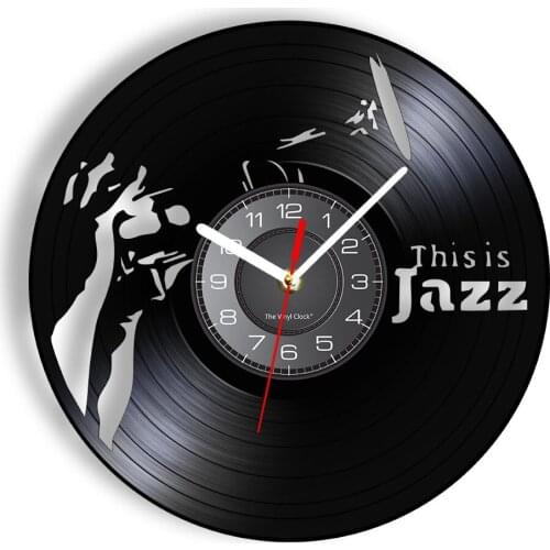 This Is Jazz Band Vinyl Record Crafts Wall Clock Saxophone Music Instrument Retro Clock Music Studio Decor Watch Sax Player Gift