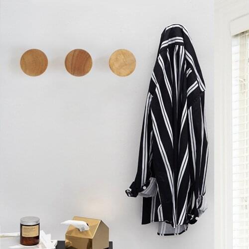 Natural Wood Round Clothes Hanger Wall Mounted Coat Hook Decorative Key Holder Hat Scarf Handbag Storage Hanger Bathroom Rack