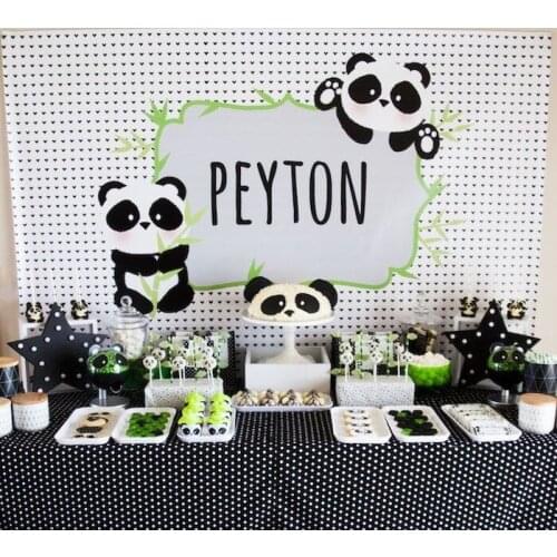 Custom Cute Panda Mesh Bamboo Birthday background High quality Computer print party photo backdrop