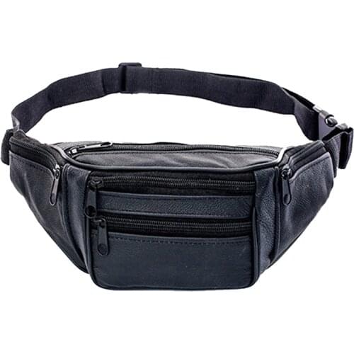 Casual PU Leather Waist Bag Men Zipper Waist Pack Waist Bag Funny Pack Belt Bag Men Chain Waist Bag For Phone Pouch