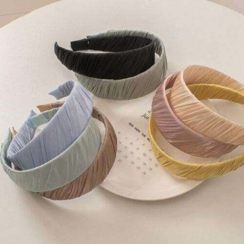 New 4cm Wide Pleat Striped Headbands Solid Plastic Hairband Coated with Shiny Satin Women Simple Hair Hoop For Washing Daily Use