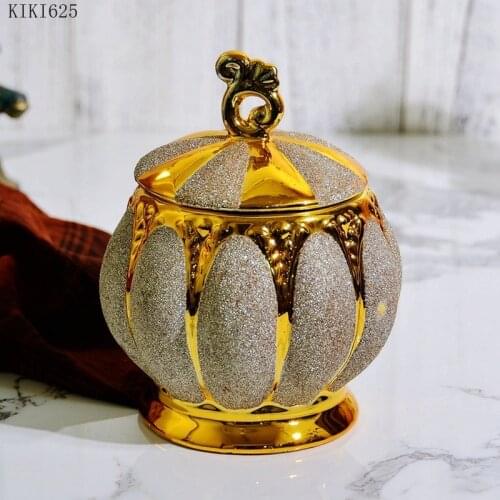 European-style Gilded Ceramic Storage Jar Court Electroplating Candy Jewelry Jar Desktop Decoration Kitchen Storage Container