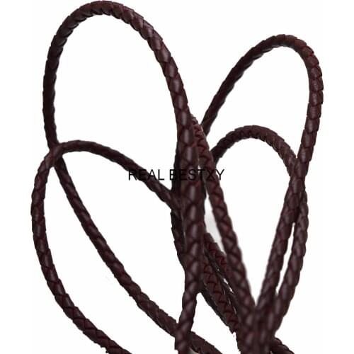 2m/lot Approx:4mm Red Braided Genuine Leather Cord Rope String for Beading Jewelry Making DIY Necklace Bracelet Craft Material