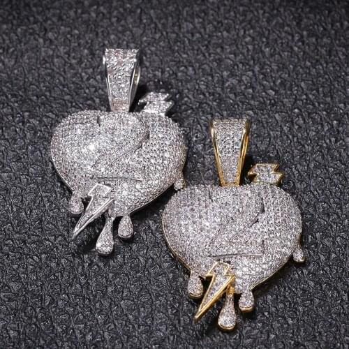 Dropshipping Bling Bling Iced Out Chains Heart With Arrow Necklace Pendant Cubic Zirconia Gold Color CZ Hip hop Jewelry