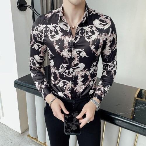 2021 Autumn Mens Vintage Floral Printed Long Sleeve Shirt New Fashion Slim Fit Shirts Casual Nightclub Shirts Men Chemise Homme