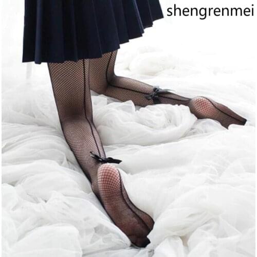 Shengrenmei 2019 Fishnet Pantyhose Back Seam Women Tights Women Stockings Sheer Fishnet Stockings Collant Female Bow Tights