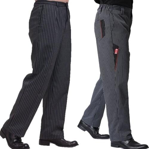 Chef pants restaurant uniform chef trousers gray striped Elastic workwear for men Zebra pants cook costume