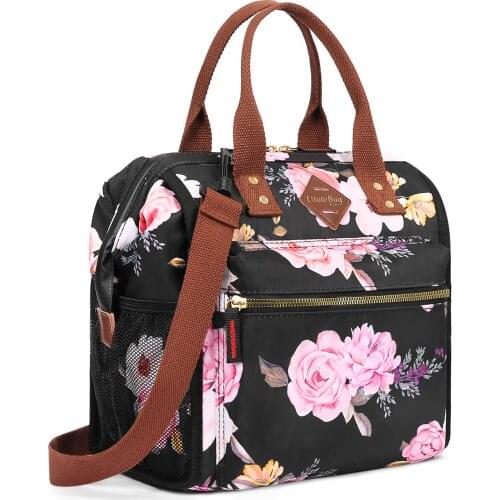 Stylish Insulated Lunch Bag for Women Large Drink Holder Durable Nylon Insulated Snack Storage Bag