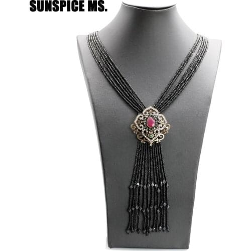 SUNSPICE MS Turkish Pendant Necklace Long Sweater Chain African Beads Necklace Sets For Women Retro Vintage Wedding Jewelry 2018