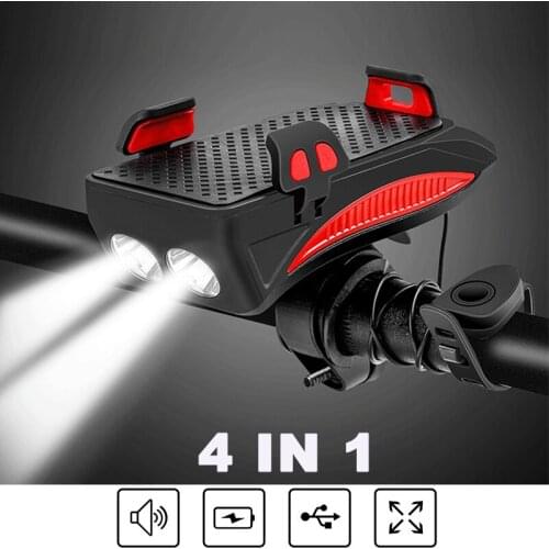 Bike phone holder USB rechargeable bicycle light Power bike bell front light flashlight LED bicycle lantern bike headlight