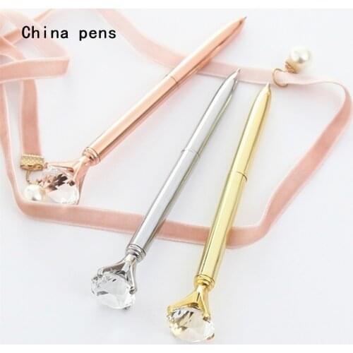 High quality 092 Crystal Diamond hat Model Business office School stationery Ballpoint Pen New Financial ball point pens