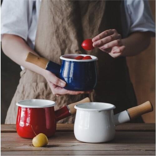 Japanese mini milk pan electromagnetic furnace porcelain enamel butter pan single handle baby cooker saucepan small stewpot