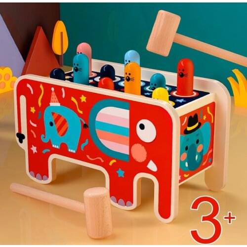 Funny Kids Toys Wooden Whack-A-Mole Game Early Educational Montessori Toys Musical Bus for Baby Girl Boy Hand Knocking Hamster