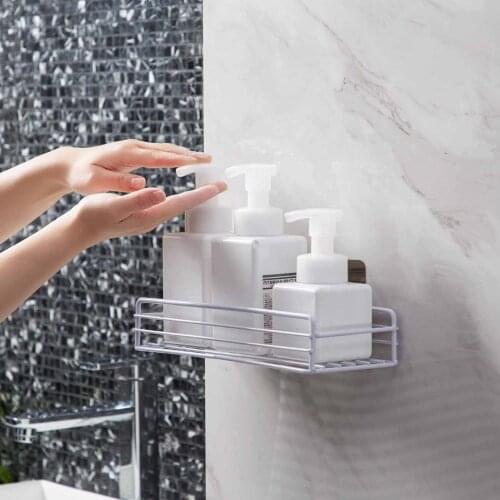 Iron Bathroom Shelf Corner Shower Caddy Basket Hollow Wall Mounted Storage Organizer For Kitchen Toilet Self Adhesive Home Decor