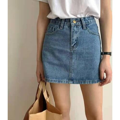 2021 Pocket Denim Skirt Summer Womens High Waist Slim A-line Hip Skirt Versatile Skirt White Denim Skirt Mini Dress