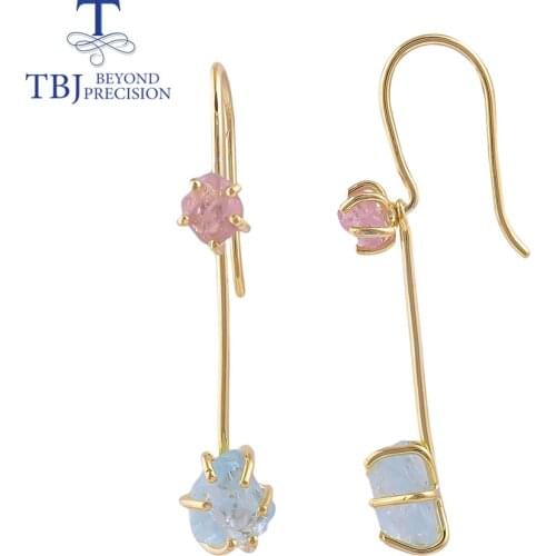 New Handmade colorful gemstone long earring with natural fancy color spinel blue aquamarine fine jewelry 925 sterling silver