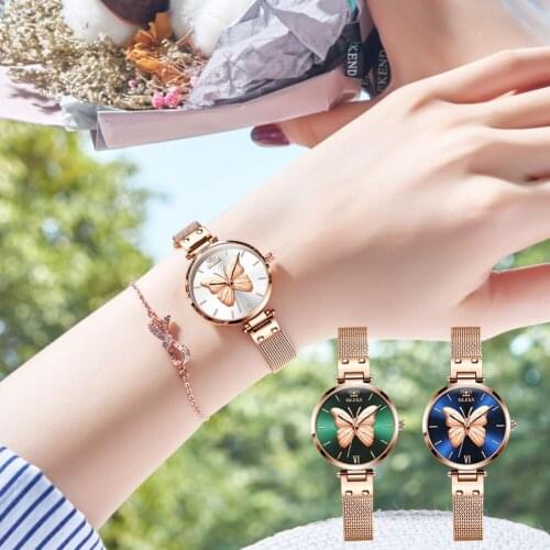 OLEVS Women Butterfly Watch Top Brand Luxury Fashion Waterproof Rose Gold Quartz Bracelet Wristwatch Gifts for Ladies L6891