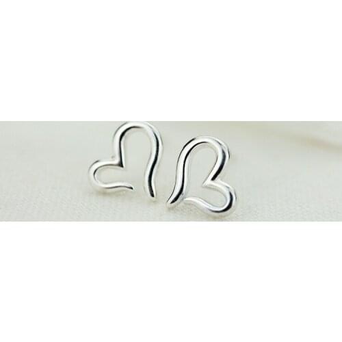 925 Sterling Silver Heart Shape Stud Earrings for Women Wedding Jewelry pendientes brincos eh964
