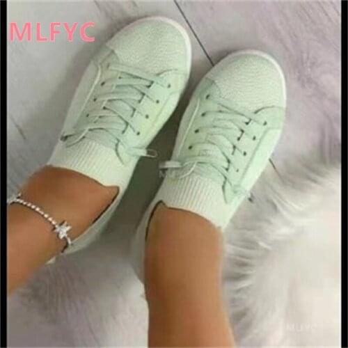 Spring and Autumn New Lace-up Flat Womens Shoes Large Size Flying Woven Mesh Breathable Womens Single Shoes