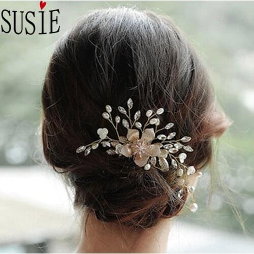 LOVE SUSIE Luxury Hair Accessories Elegant Wedding Hairwear Pearls Flower Hair Combs Rhinestone Flash Alloy Women Headdress
