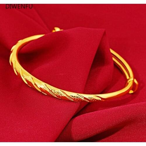 Soild 14K Yellow Gold Bangles Jewelry for Women Not Fade Gold Wedding Pulseira Feminina Bizuteria Gold Trendy Bangles Females