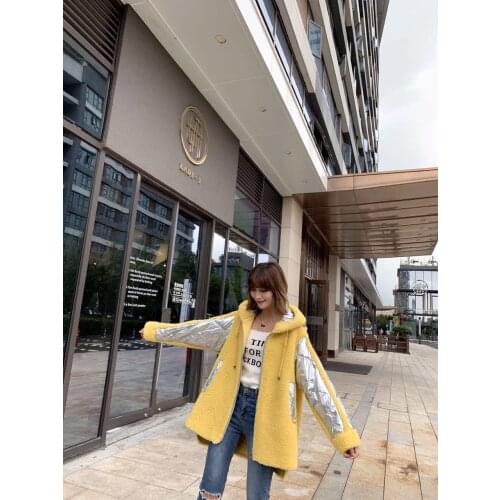 Real Wool Splicing Coat Winter Womens 90% White Duck Down Jacket New Arrival 2021 Thick Warm Hooded Outerwear Mujer