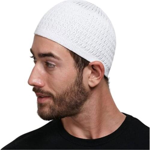 Winter Knitted Muslim Men Prayer Hats Warm Male Beanies Cap Islamic Ramadan Jewish Kippah Homme Hat Unisex Wrap Head Cap