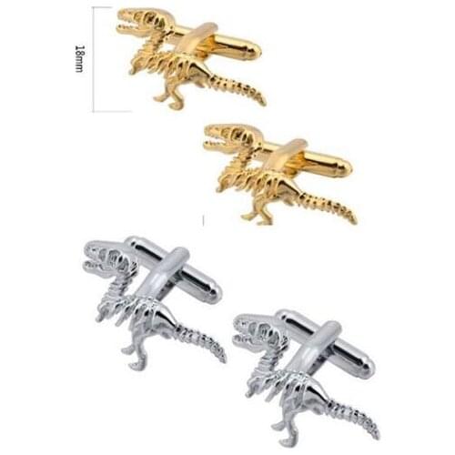 10pairs/lot Silver/Gold Dinosaur Cuff Links Vintage 3D Tyrannosaurus Dinosaur Skeleton Cufflinks Shirt Cuff Button Mens Jewelry