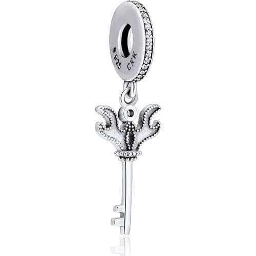100% 925 Sterling Silver Jewelry Divine Key Charms fits for Beads Bracelets Necklaces Free Shipping