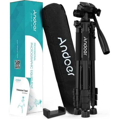 Andoer 2 Choice 57.5inch Travel Lightweight Camera Tripod for Video Shooting DSLR SLR Camcorder with Carry Bag Phone Clamp