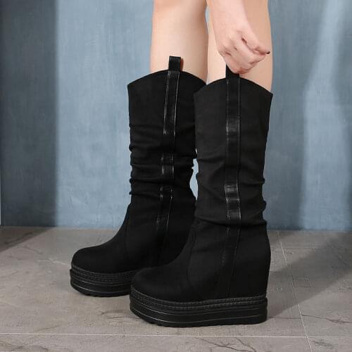 2020 new inner height added velvet womens high-heel autumn/winter womens platform winter Korean ankle boots10cm booties heels