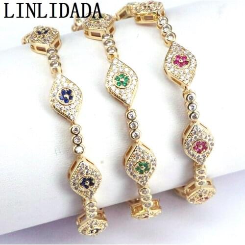 3Pcs, 2021 Gold Color micro pave cz eye charm beads linked bracelet for girl women fashion jewelry