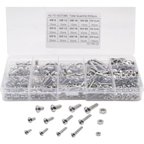 500pcs M3 M4 M5 Stainless Steel 304 Hexagon Socket Head Socket Screw Bolt Nut Screws Mounting Hardware