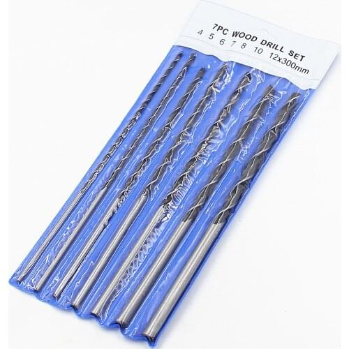 7PCS 3 Flute wood Drill Bits Set 4mm-12mm 12 inch Brad Point Twist Drill Bits Set 300mm long Carpentry Wood Drilling Tools