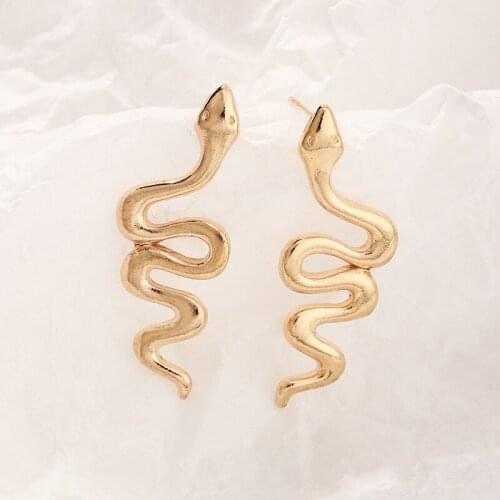 Long Curve Snake Stud Earings for Women Girl Vintage Gold Color Animal Brincos Female Ear Stud Punk Gothic Fashion Jewelry 2021