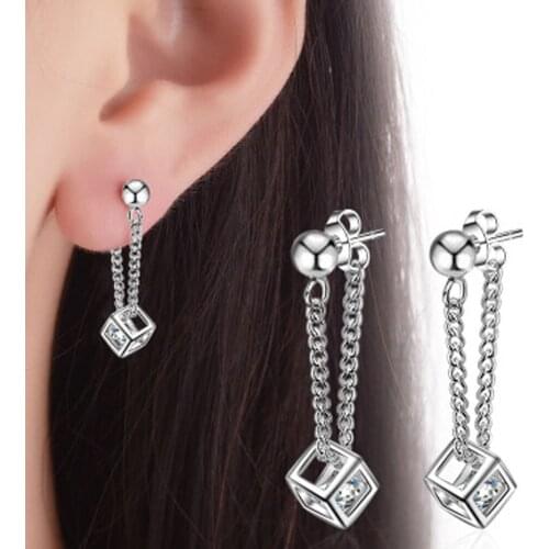 Fashion Long Earrings For Woman Jewelry Brincos Imitation Rhodium/ Silver-color Hot Sale Cube Ball Earrings