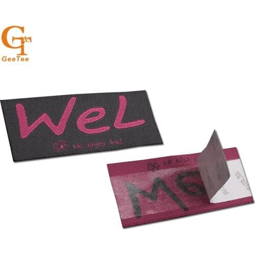 Garment custom brand name logo back side adhesive tape peel off clothing sewing woven labels stickers,shoes/hat/scarf labels