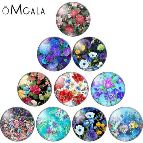 Rose Flowers Green Plant Oil Painting Photo12mm/14mm/16mm/18mm/20mm/25mm Round Glass Cabochon Demo Flat Back Making Findings