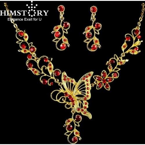 HIMSTORY Hot Elegance Gold /white Butterfly Designs Bridal Jewelry Set Wedding Party Prom Necklace and Earring Set Xmas Gift