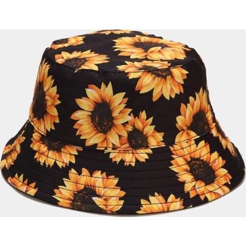 Cotton Sunflower Print Bucket Hat Fisherman Hat Outdoor Travel Hat Sun Cap Hats for Men and Women 314