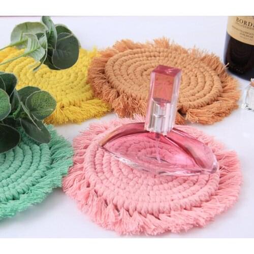 Cotton Braided Coasters, Handmade, Macrame, Cup Cushion, Non-slip, Bohemian Style, Heat Insulated Table Mat, Coffee Mug Coaster