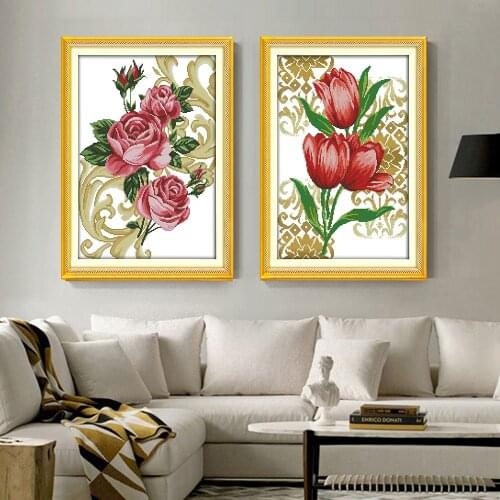 HUACAN DIY Cross-Stitch Flowers Embroidery Needlework Sets Cross Stitch Flower Kits 11CT 14CT Cotton Thread Home Decoration