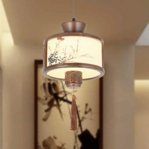 Chinese style coffee wood art pendant lights Classical white acrylic indoor E27 LED lamps for corridor&porch&pavilion MYR048