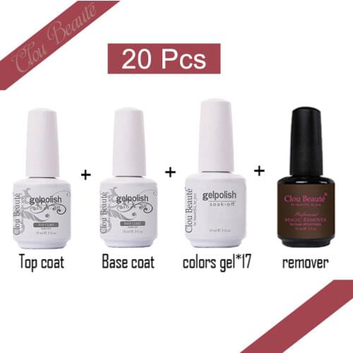 Clou Beaute 20 Pcs Color Nail Gel Polish Set & Top Base coat 6W UV LED LAMP Dryer kit Nail Tools Gel Varnish manicure kit