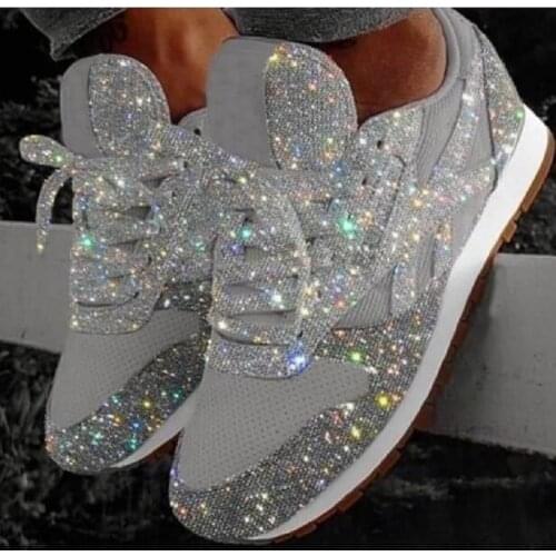 Womens Sneakers Mesh Breathable Shoes Pink Woman Walking shoes Lace-up Lightweight Women Casual Crystal Diamond Bling Shoes
