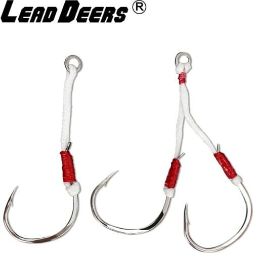 Leaddeers 5 packs/lot Slow Jigging Hooks 2/0 3/0 4/0 5/0 Stainless Steel Double Assit Hook Jigging Hooks Single Sea Fishing Hook