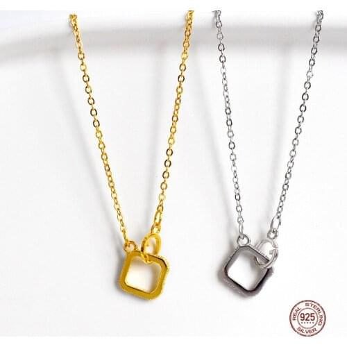 LKO 925 Sterling Silver Shiny Square Zircon Double Circle CZ Zirconia Necklaces Pendants For Girl Birthday Party Gifts