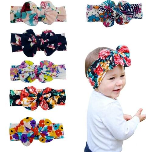 Cute Baby Hair Band Infant Girls Colorful Printed Flower Cotton Bow